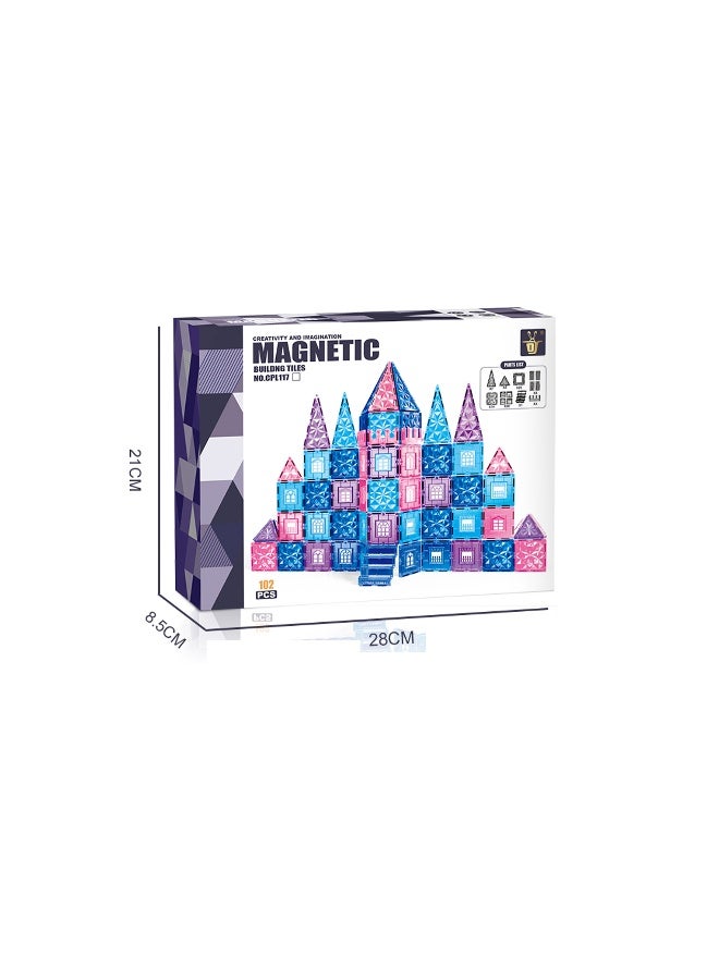 Magni Mates Magnetic Building Tiles Set 102 Pieces 7.5cm Size – DIY Construction Blocks with Castle Style Designs, Window Tiles and Colorful Shapes for Creative STEM Learning Play - Image 4